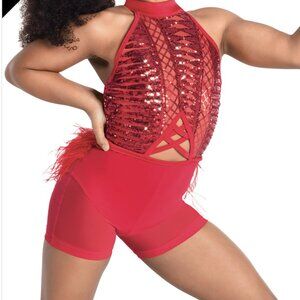 Red sequin Bollywood/jazz costume with fur attached (hair piece included)